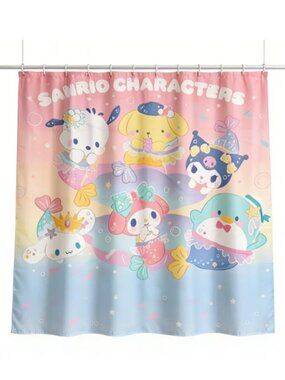Cute Ocean Cartoon Character Shower Curtain 59" × 71", 12 Hooks Included